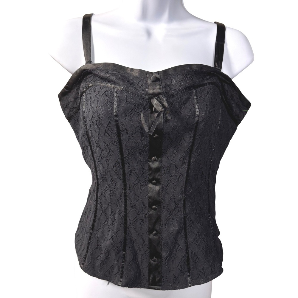 Black Lace Corset Style Top Bustier M Whimsigoth Dark Fairy Witch Goth - Picture 1 of 8